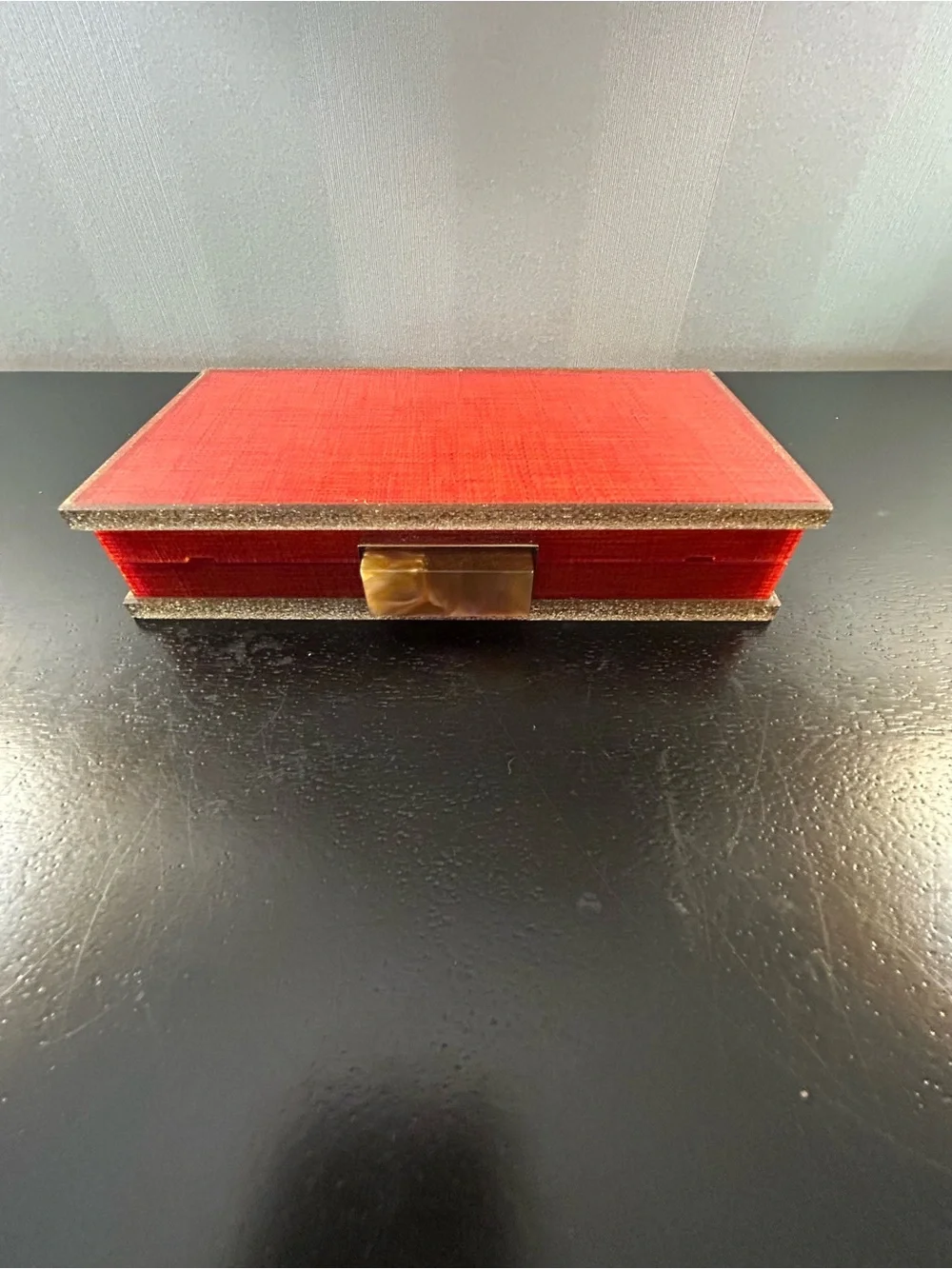 Sondra Roberts Red/Orange Evening Box Clutch with Gold Trim